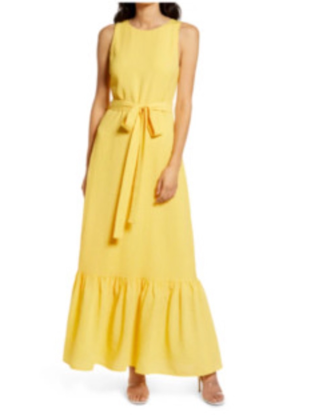 Charles Henry Yellow Sleeveless Tiered Maxi Summer Dress with Belt Size XS